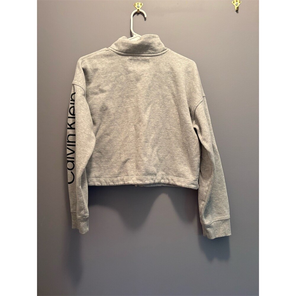 Calvin Klein Sweatshirt Womens L Heather Gray 1/4 Zip Mock Neck Cropped - Picture 5 of 10